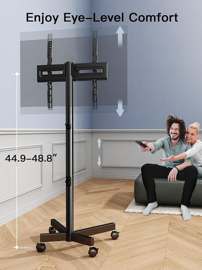 PERLESMITH Rolling TV Stand for 23–62 Inch TVs, Outdoor Mobile TV Cart Holds up to 99 lbs, Portable TV Stand on Wheels for Bedroom and Living Room, Max VESA 400x400mm, PSTVMC04B-B