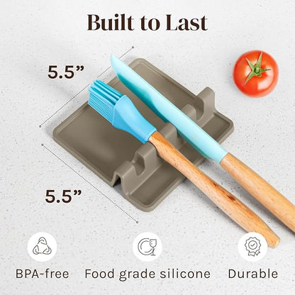 Cooler Kitchen Cream Silicone Spoon Rest for Stove Top with Drip Pad (Two Pack) - Heat-Resistant, BPA-Free Utensil Rest & Spoon Holder for Kitchen Counter - Grill Utensil Holder for Spatulas