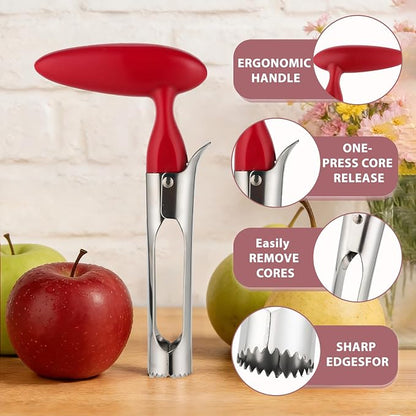 Premium Apple Corer Tool, Apple Core Remover with Sharp Serrated Blades, Ergonomic Handle & Stainless Steel - Easy Push for Quick Coring, Fruit Core Remover for Apples, Pears, Peppers