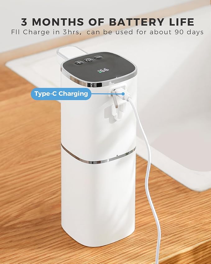 2 Pack Automatic Liquid Soap Dispenser, 13.5oz/400mL, USB Rechargeable, 9-Adjustable Liquid Levels, IPX5 Waterproof, Touchless & Wall/Tabletop Use for Kitchen Bathroom, White