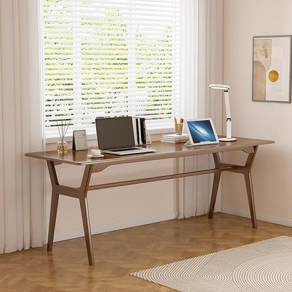 Solid Wood Study Desk - 71" Double Long Computer Table for Home Office, 2-Person PC Workstation, Walnut