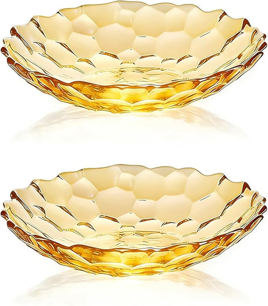Coafiy 2 Pack Glass Fruit Bowl, Fruit Basket Holder, Crystal Fruit Bowl, Dessert Plate,Decorative Pedestal Bowl,for Table Décor for Home,Office, Wedding Decor, Fruit, Snack, Dessert(Large,Amber)