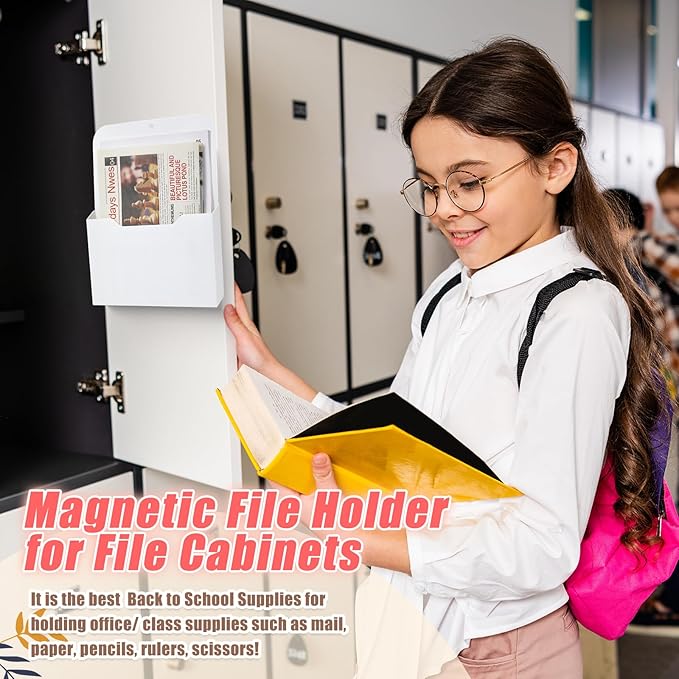 Epakh 6 Pack Magnetic File Holder Magnetic Paper Holder Organizer Wall Mounted Mail Magazine Storage Pockets for First Day of School Supplies, Refrigerator, Whiteboard, Office, Classroom(White)