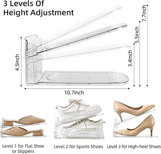 shoe slots organizer, Clear Shoe Stacker, Adjustable Level Shoe Rack,Storage Space Saver for Sneakers Display (Transparent, 8Pack)