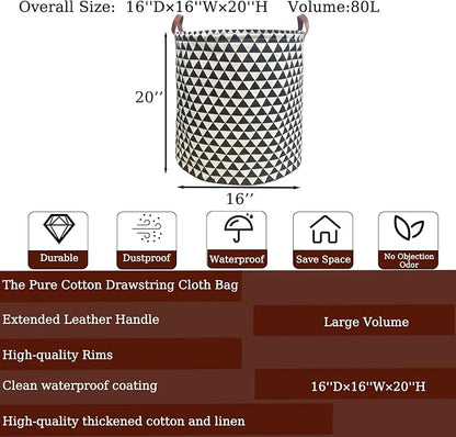 Waterproof Laundry Hamper Collapsible Laundry Basket Leather Handle Laundry Bag Large Clothes Storage Toy Organization for Bathroom Bedroom Laundryroom College Dorms (Hesan-002)