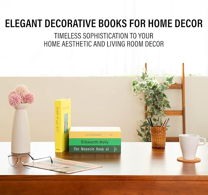 Nature Medium | 4 PCS Faux Decorative Books for Home Decor | Not Real Books (Cardboard Boxes) | Coffee Table, Shelf Styling & Modern Aesthetic Accent Pieces for Living Room, Office