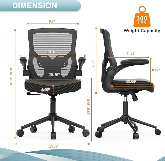Ergonomic Office Desk Chair with Waterfall Seat and S-Shaped Back for Lower Back & Leg Pressure Relief, Comfortable for 8+ Hours Sitting