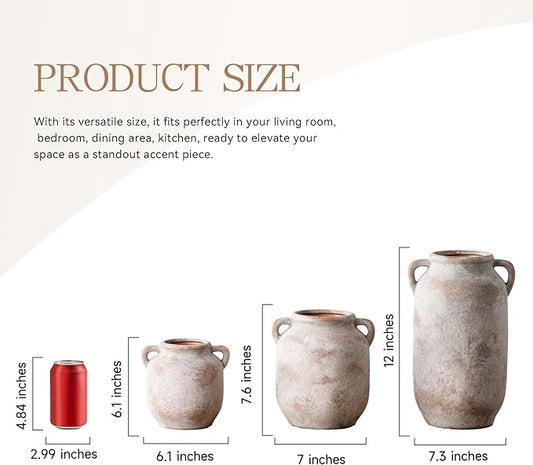 Large Flower Vase Home Decor - Tall Ceramic Farmhouse Rustic Table Vases with Handle Living Room Decoration Decorative Modern Vintage for Floor Kitchen Shelf Coffee Dining Desk Fireplace (12" Retro)