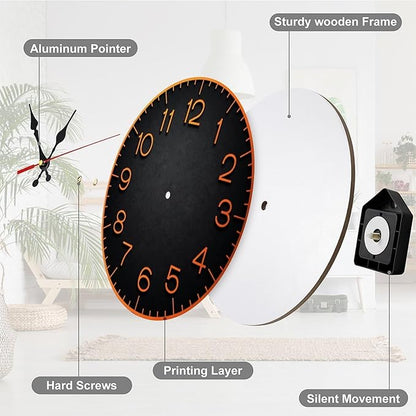 Wall Clock， Modern Non Ticking Wall Clocks Battery Operated， Black Wooden Wall Clocks for Kitchen， Living Room， Bedroom， Office， Bathroom Decorative 25 * 25cm