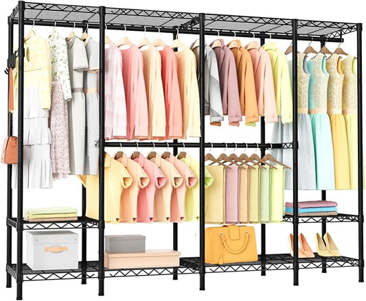 Golpart Heavy Duty Garment Rack Clothes Rack,Large Metal Closet Organizer System Storage Wardrobe,Freestanding Clothing Rack with Adjustable Wire Shelves& Hang Rods,MaxLoad 1000lbs