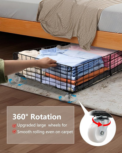 4 PACK Under bed Storage Containers With Wheels,Under bed Basket,Rolling Under Bed Drawer Organizer For Shoes Clothes Books Toys Blankets,