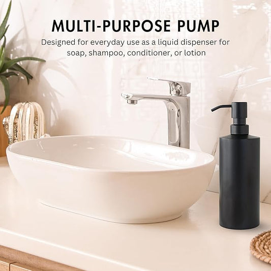 Black Soap Dispenser for Kitchen & Bathroom – 15 oz Refillable Resin Pump Bottle for Dish Soap, Hand Soap, Shampoo, Conditioner – Modern Countertop Dispenser with Non-Slip Protective Pads