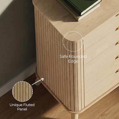 ADORNEVE Fluted Dresser for Bedroom,Tall Modern Chest of Drawers with 5 Drawers, Vertical Dressers,Wood Closet Clothes Storage Organizer for Living Room, Hallway, Natural Oak