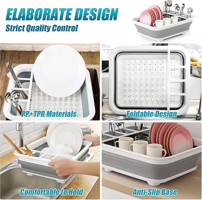 2 Pack Collapsible Dish Drying Rack Portable Dish Rack for Kitchen RV Campers Travel Trailer - Space Saving Kitchen Storage Tray, Send Goods from Local Warehouse
