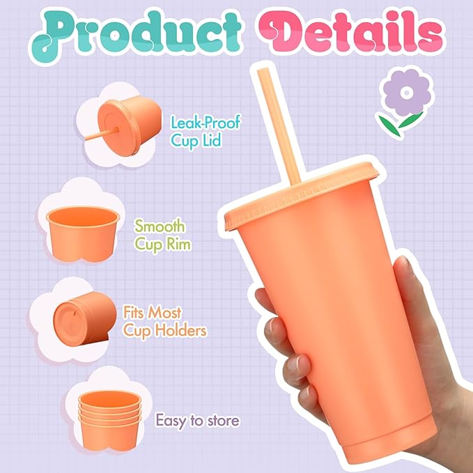 Honeydak 15 Pack Tumbler with Straw and Lid Bulk Cups for Gifts Water Bottle Iced Coffee Travel Mug Cup Reusable Plastic Tumblers for Party Birthdays 24-27 oz (Macaron Color)