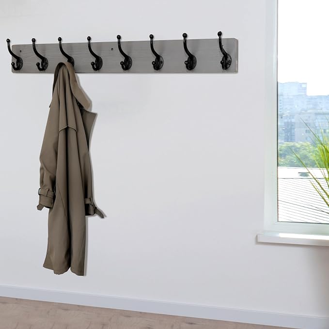 WEBI Rustic Coat Rack Wall Mount,35.43" Long 8 Cast Iron Coat Hooks Wall Mounted,Heavy Duty Wall Coat Hanger Hooks for Hanging Coats,Clothes,Gray