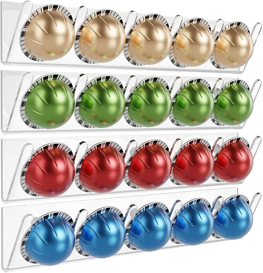 LifeMoreasy Magnetic Coffee Pods Holder for Nespresso Vertuo & Dolce Gusto, Self-Adhesive Wall Mounted Capsule Organizer for Kitchen Cabinet Fridge(4 Packs for 20 Pods) (Clear)