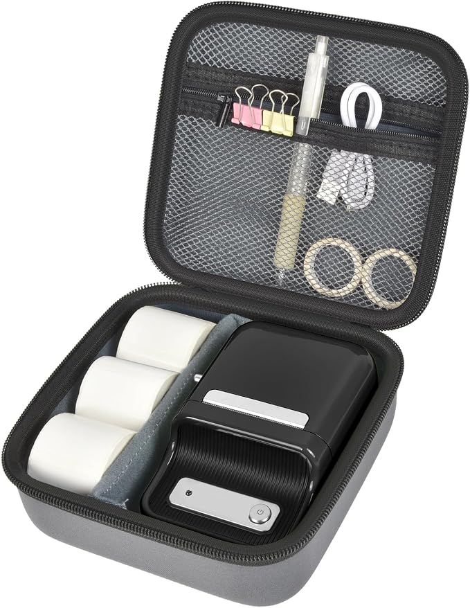 ALKOO Case Compatible with NIIMBOT B21 / B1 Label Maker Wireless Thermal Label Printer, Holder for Inkless Label Maker & Labeling Tapes Refills, with Mesh Pocket for Cable Accessories (Grey)