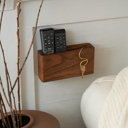 KIBAGA Premium Wooden Remote Control Holder - Easy Install Adhesive Wall Mount Caddy Keeps 3-4 TV Remotes Neatly Organized - Stylish Natural Wood Organizer is Perfect for Any Bed Or Living Room Wall