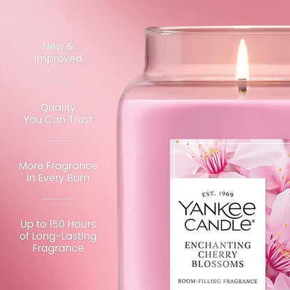 Yankee Candle Enchanted Cherry Blossoms, Scented Candle, 22oz Large Jar with up to 150 Hour Burn Time, Giftable, Holidays