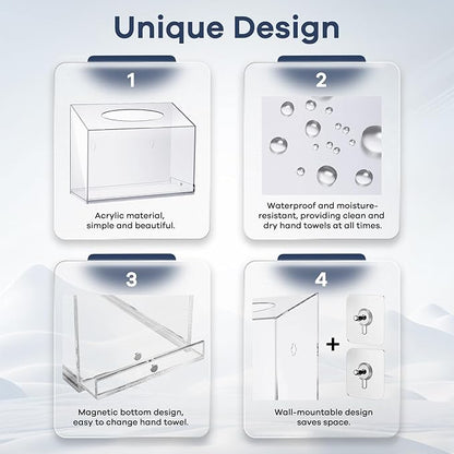 Acrylic Hand Towel Box Cover Compatible with Kleenex Disposable Hand Towels Wall-Mounted Paper Towel Dispenser Suitable for Tabletop, Bathroom, Car, and Office Use Valentine's Day Gifts (Clear)