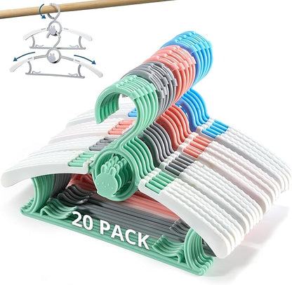 Baby Hangers for Closet Adjustable, Extendable & Stackable Kids Hangers, 11~14inch Non-Slip Plastic Kid Hangeres, Toddler Hangeres for Infant Baby Toddler Children Nursery Teen, Mix Colors, 20PACK