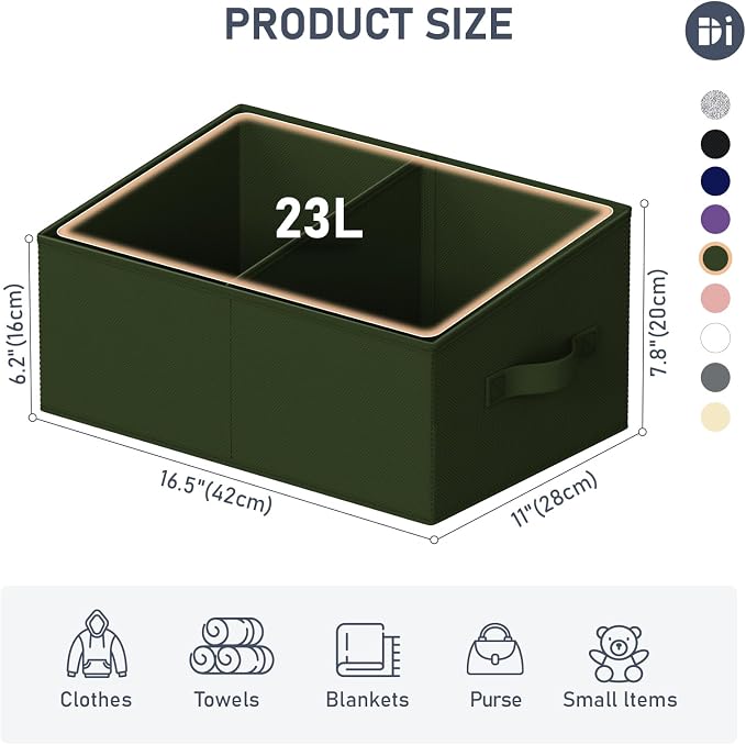 DIMJ Large Closet Shelf Organizer Bins 8 Packs with Handles and Divider, Fabric Trapezoid Storage Baskets, Foldable Clothes Containers Box for Shelf, Towel, Book, Toy, Purse, Hats, Green