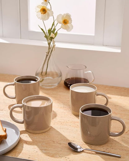 famiware Coffee Mugs for 4, 13 oz Mug Set, Dringking Cup with Handle for Coffee, Tea, Cocoa, Milk, Milkyway series, Cinnamon Brown