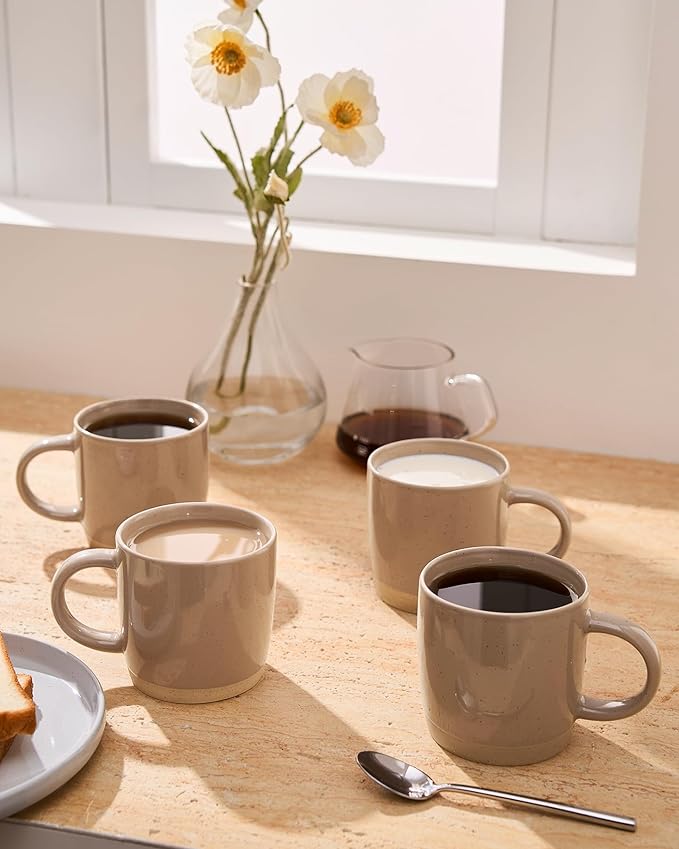 famiware Coffee Mugs for 8, 13 oz Mug Set, Dringking Cup with Handle for Coffee, Tea, Cocoa, Milk, Milkyway Serise, Cinnamon Brown
