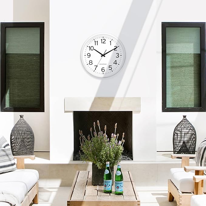 Caysie 16 Inch Sealed Large Outdoor Clock Waterproof, Silent Battery Operated Weatherproof Wall Clocks for Pool Patio Outside Home (White)