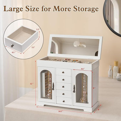 Miratino Jewelry Box for Women Girls, Wooden Jewelry Organizer Box with Mirror, 5 Layer Jewelry Storage Case Display for Necklaces Earrings Rings Bracelets Valentine's Day Gifts