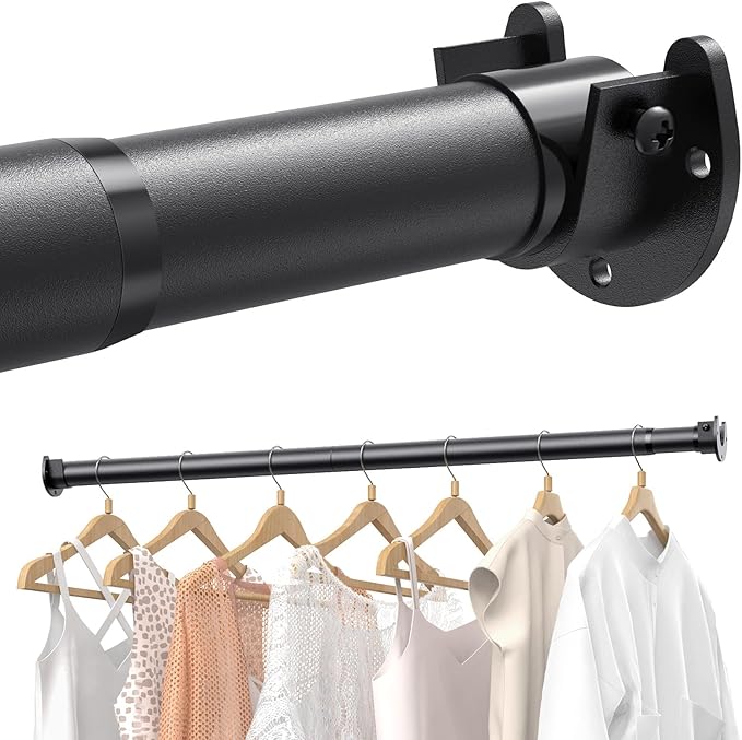 4 PACK Closet Rods for Hanging Clothes, 17 to 69 Inches Stepless Adjustable Metal Closet Rod, 1.3 Inches Heavy Duty Clothes Hanging Rod for Closet Wardrobes Laundry RV, Black