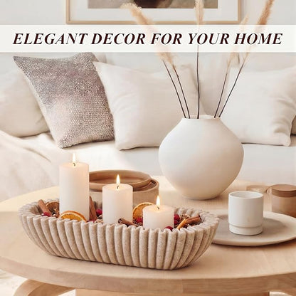 Large Decorative Bowl for Home Decor Long Dough Key Bowls Coffee Table Decor Centerpiece Beige Ruffle Scalloped Resin Modern Handicraft Bowl for Kitchen Counter Farmhouse Entryway