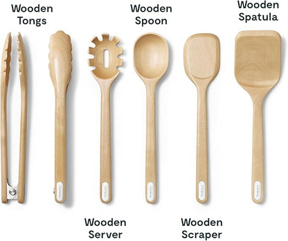 Caraway 14-Piece Kitchen Prep Set - Kitchen Knife Set & Wooden Utensil Set - Made With Premium German Steel Blades & FSC-Certified Birch Wood - Non-Toxic Materials - Includes Organizer - Perracotta