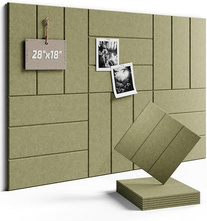 Fluxynara Felt Bulletin Board Tiles -28"x18" with 40 Adhesive Tabs, Cork Board Alternative for Office Decor, Push Pin Board Wall Organizer 6-Pack(Olive Green)