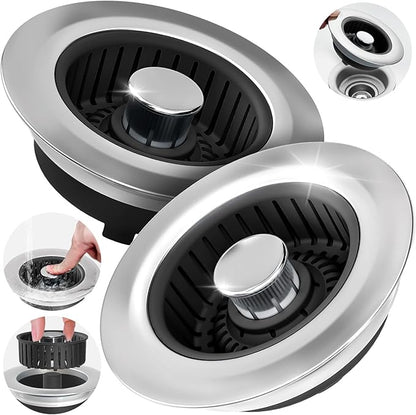 Kitchen Sink Drain Strainer - 2Pack Sink Stopper, Drain Protector, Kitchen Drain Plug & Sink Installation Parts with Anti-Clogging Basket, Fit US Standard 3-1/2'' Sink Drain Hole, Silver