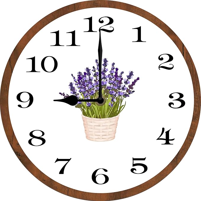 Lavender Wall Clock 10 Inch Wooden Battery Operated Autumn Forest Maple Leaves Wall Clocks Decorative Indoor,Decorative for Kitchen Bathroom Bedroom