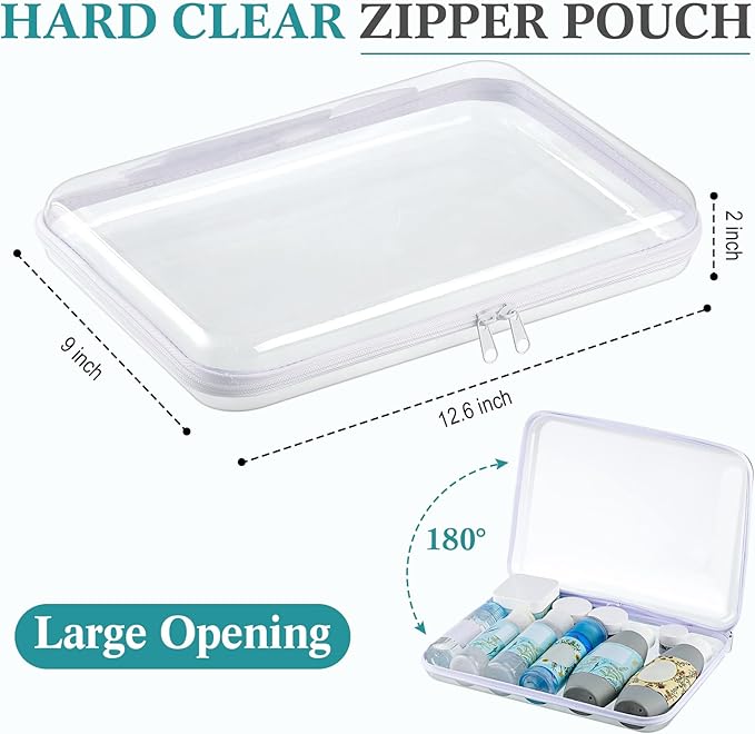 Sanwuta 4 Pcs Clear Hard Zipper Case with Handle Office Storage Cases Hard Plastic Pouches Transparent Bins for Crafts, Snacks, Cosmetics, Puzzles(12.6 x 9 x 2 Inches,White)