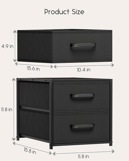 Homsorout Stackable Storage Drawers - 2 Tier Closet Organizer with Metal Handles, Fabric Dresser with Collapsible Bins for Bedroom, Dorm, Office, Black, 2 Pack