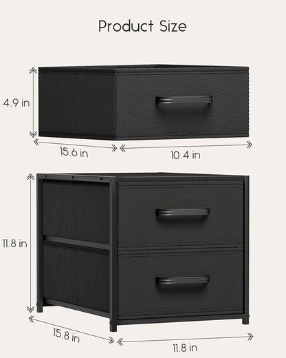Homsorout Stackable Storage Drawers - 2 Tier Closet Organizer with Metal Frame and Handles, Fabric Dresser with Collapsible Bins for Bedroom, Dorm, Office, Black, 1 Pack