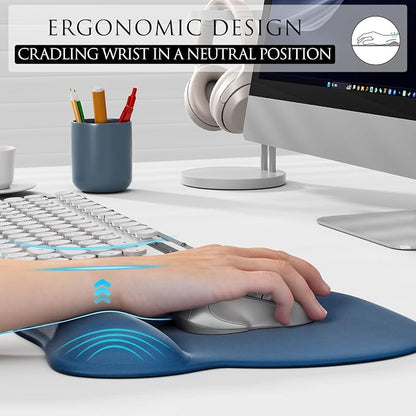 MROCO Ergonomic Mouse Pad with Gel Wrist Rest, 9.4 x 8.1 in, Navy Blue | Ergonomic Shape Design, Multiple Pattern Options, Gel Wrist Comfort, Smooth Lycra Surface, Non-Slip PU Base