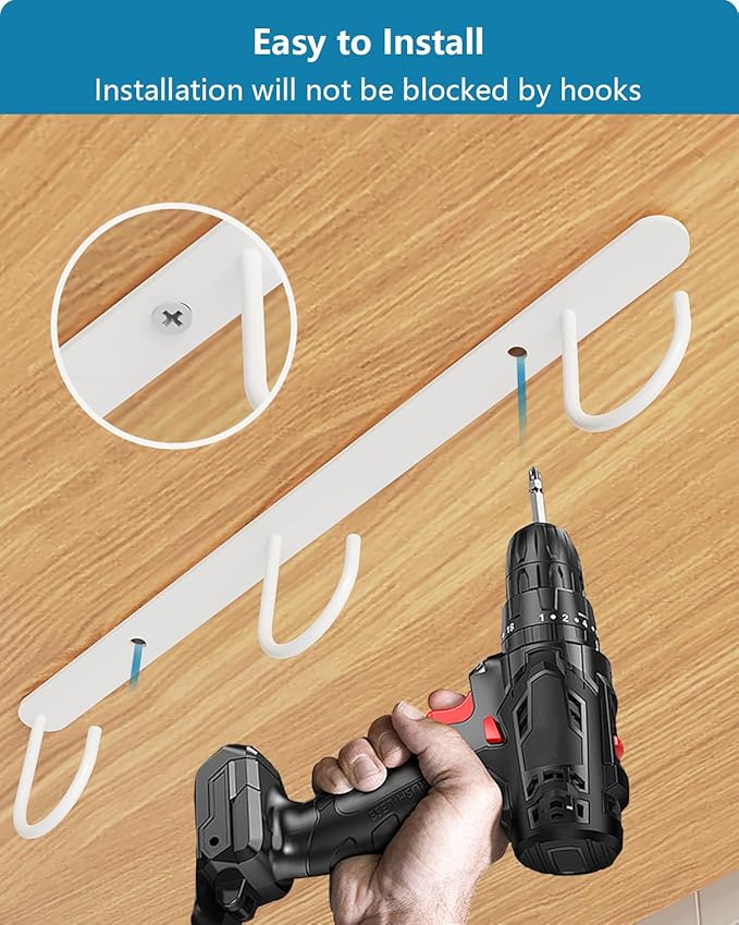 Luckinow 3 Pack Mug Hooks Under Cabinet, Coffee Mug Holder for Hanging Under Shelf, Cup Hanger with 9 Hooks for Displaying Mugs, Coffee Cups and Kitchen Utensils, White