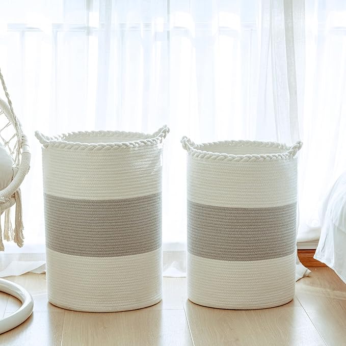 Homlikelan 72L Woven Laundry Basket,Tall Wicker Laundry Basket for Blankets,Clothes,Pillows,Toys,Shoes Large Cotton Laundry Hamper for Bedroom,Living Room,Bathroom