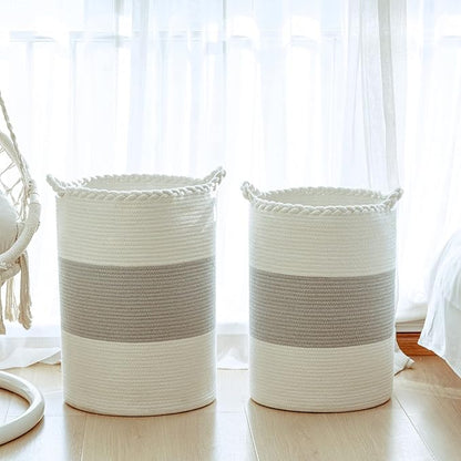 Homlikelan 72L Woven Laundry Basket,Tall Wicker Laundry Basket for Blankets,Clothes,Pillows,Toys,Shoes Large Cotton Laundry Hamper for Bedroom,Living Room,Bathroom