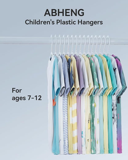 Plastic Kids Hangers, Pack of 100, Ultra Slim Closet Hangers, Non-Slip, Space-Saving, Sturdy, 14" W x 7" H (for Children Aged 7-12 Years), White, UAPY07100W