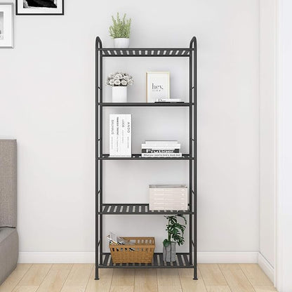 JSB 5-Tier Adjustable Shelving Unit, Heavy Duty Storage Rack Organizer Metal Corner Shelf for Kitchen Living Room Laundry Pantry Bathroom (Black, 5 Tier)…