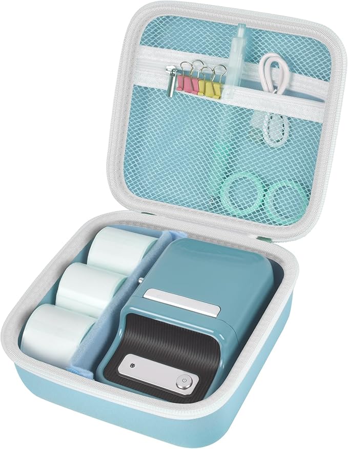 ALKOO Case Compatible with NIIMBOT B21 / B1 Label Maker Wireless Thermal Label Printer, Holder for Inkless Label Maker & Labeling Tapes Refills, with Mesh Pocket for Cable Accessories (Blue)
