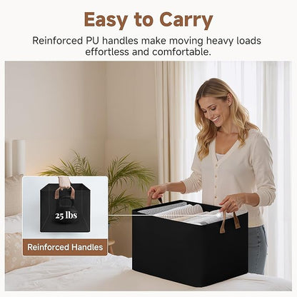 StorageWorks Storage Bins, Fabric Storage Bins for Shelves, Extra Large Storage Baskets with Metal Frame, Closet Baskets and Bins with Handles, Jumbo, Black, 2-Pack