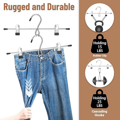 Pants Hangers Space Saving,Stackable Skirt Hangers with Clips, Hanging Closet Organizer and Storage,Clothes Hangers, College Dorm Essentials Apartment Essentials- 24 Pack