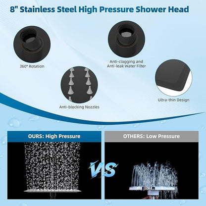 Hibbent All Metal cUPC Certified Shower Head, 8'' High Pressure Rain Shower Head, Handheld Showerhead Combo with 16'' Adjustable Extension Arm, 10 Sprays, 71'' Hose, Shower Holder, Oil Rubbed Bronze